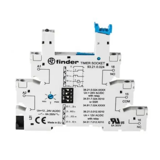 Finder 93 5 Pin 12V ac/dc DIN Rail Relay Socket, for use with 34.51 Series Relay - 93.21.0.024 product image