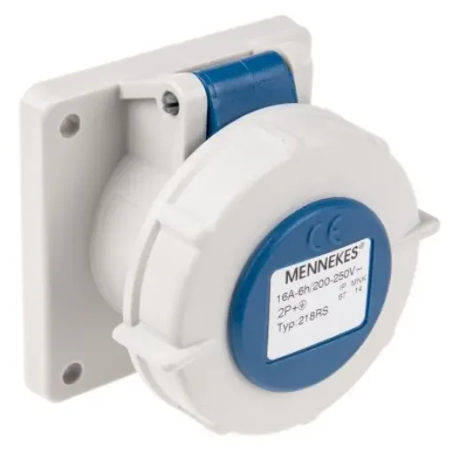 MENNEKES IP67 Blue Panel Mount 3P Industrial Power Socket, Rated At 16A, 230 V - 218A product image