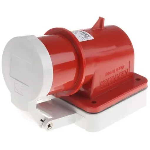 MENNEKES IP44 Red Panel Mount 3P + N + E Right Angle Industrial Power Plug, Rated At 16A, 400 V product image