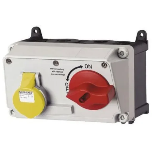 MENNEKES Right Angle Switchable IP44 Industrial Interlock Socket 2P+E, Earthing Position 4h, 16A, 110 V - 7602RS product image