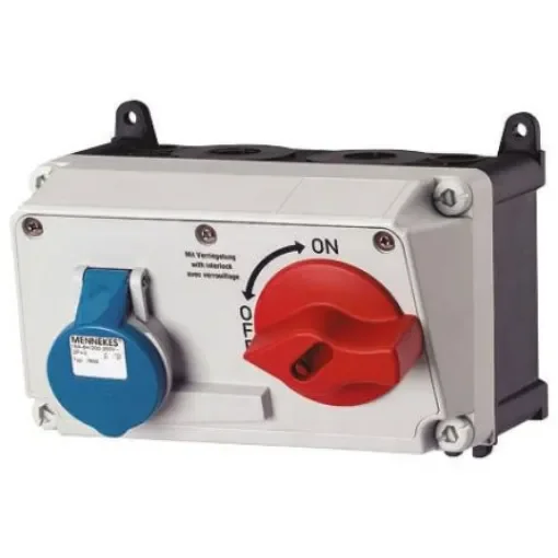 MENNEKES Right Angle Switchable IP44 Industrial Interlock Socket 2P+E, Earthing Position 6h, 16A, 230 V - 7603RS product image