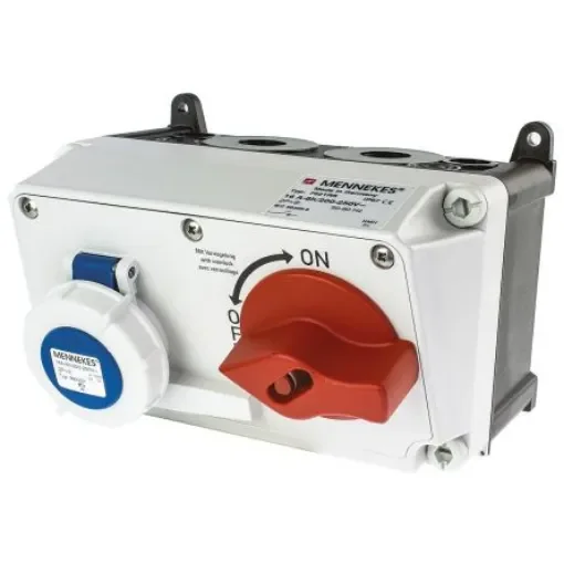 MENNEKES Right Angle Switchable IP67 Industrial Interlock Socket 2P+E, Earthing Position 6h, 16A, 230 V - 7621RS product image