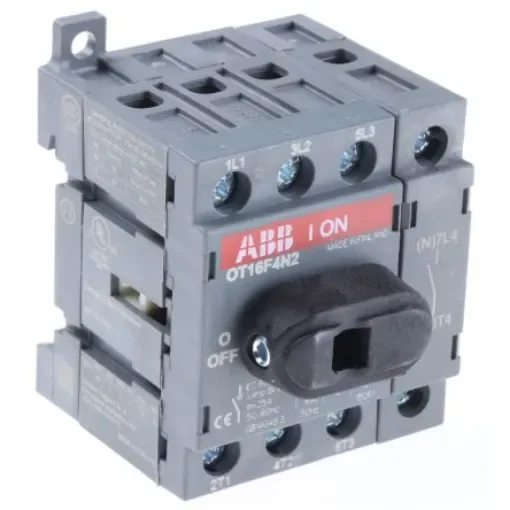 ABB 4P Pole DIN Rail Non Fused Isolator Switch - 16A Maximum Current, 7.5kW Power Rating, IP20 - OT16F4N2  1SCA104829R1001 product image