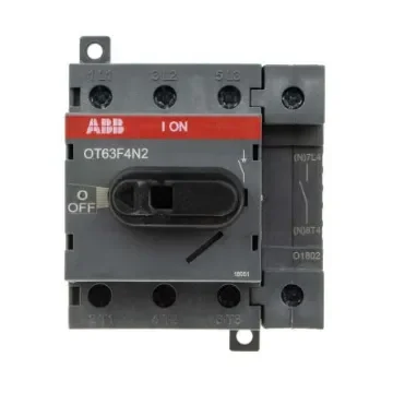 ABB 4P Pole DIN Rail Non Fused Isolator Switch - 63A Maximum Current, 22kW Power Rating, IP20 - OT63F4N2  1SCA105365R1001 product image