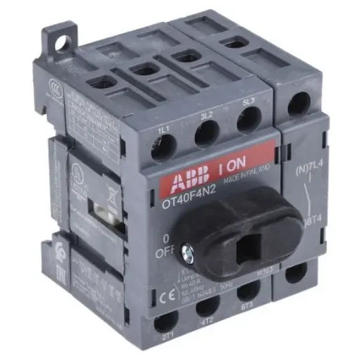 ABB 4P Pole DIN Rail Isolator Switch - 40A Maximum Current, 11kW Power Rating, IP20 - OT40F4N2  1SCA104932R1001 product image