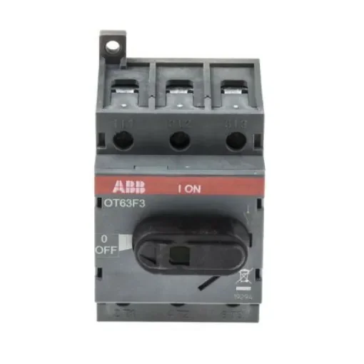 ABB 3P Pole Base Mounting Isolator Switch - 63A Maximum Current, 22kW Power Rating, IP20 - OT63F3  1SCA105332R1001 product image