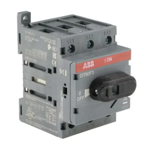 ABB 3P Pole DIN Rail Isolator Switch - 80A Maximum Current, 37kW Power Rating, IP20 - OT80F3  1SCA105798R1001 product image