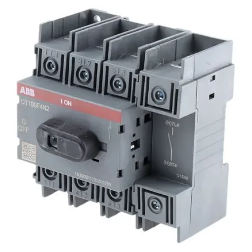 ABB 4P Pole Base Mounting Isolator Switch - 100A Maximum Current, 37kW Power Rating, IP20 - OT100F4N2  1SCA105018R1001 product image