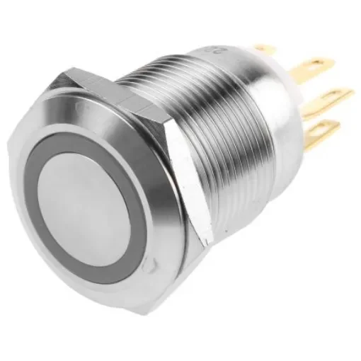 EOZ Illuminated Push Button Switch, Momentary, Panel Mount, 19.2mm Cutout, SPDT, Blue LED, IP65 - R19FFSSPAGRB220 product image