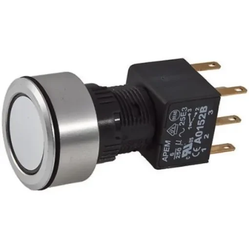 APEM Illuminated Push Button Switch, Latching, Panel Mount, 16mm Cutout, DPDT, Green LED, 250V ac, IP65 - A1PCA1X220J203 product image