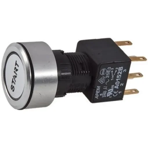 APEM Illuminated Push Button Switch, Momentary, Panel Mount, 16mm Cutout, DPDT, Green LED, 250V ac, IP65 - A1PCA1Y203J203 product image