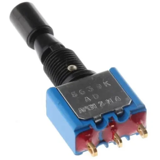 APEM Toggle Switch, Panel Mount, On-Off-On, SPDT, Solder Lug Terminal, 30V dc - 5639ADBGK3V product image