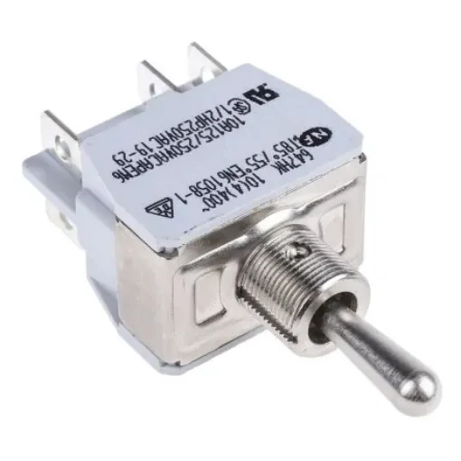 APEM Toggle Switch, Panel Mount, (On)-Off-(On), DPST, Solder Lug Terminal, 250V ac - 647H/2K product image