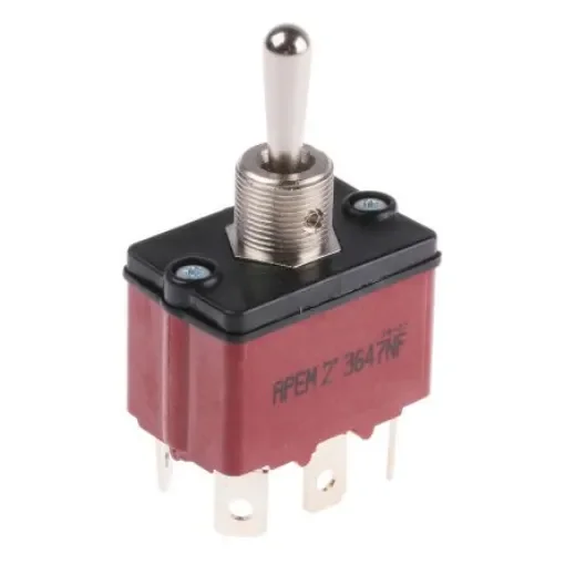 APEM Toggle Switch, Panel Mount, (On)-Off-(On), DPST, Tab Terminal, 28V dc - 3647NF/2 product image