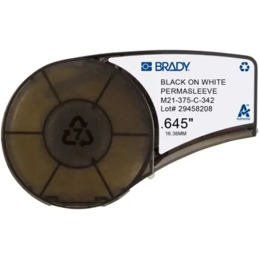 Brady B-342 Black on Black on White Label Printer Tape, 2.13 m Length, 16.38 mm Width, 16.4mm Label Length - M21-375-C-342 product image