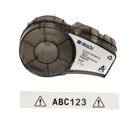 Brady B-595 Black on Black on White Label Printer Tape, 6.4 m Length, 12.70 mm Width - M21-500-595-WT product image