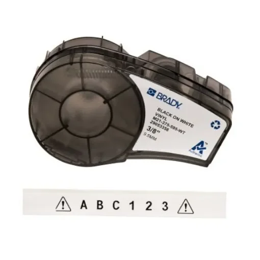 Brady B-595 Black on Black on White Label Printer Tape, 6.4 m Length, 9.53 mm Width - M21-375-595-WT product image
