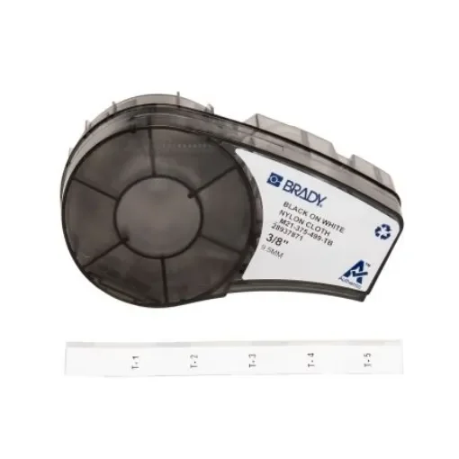 Brady B-499 Black on Black on White Label Printer Tape, 4.88 m Length, 9.53 mm Width - M21-375-499-TB product image