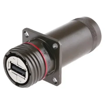 Amphenol Socapex Straight, Panel Mount, Socket- Single Port Type A 2.0 IP68 USB Connector - USBFTV2PE1G product image