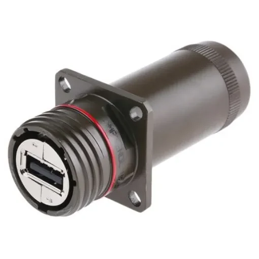 Amphenol Socapex Straight, Panel Mount, Socket- Single Port Type A 2.0 IP68 USB Connector - USBFTV2PE1G product image