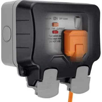 BG Electrical 13A, BS Fixing, Active, 2 Gang RCD Socket, Polycarbonate, Surface Mount , Switched, IP66, 230 V ac, Grey, - WP22ARCD-02 product image