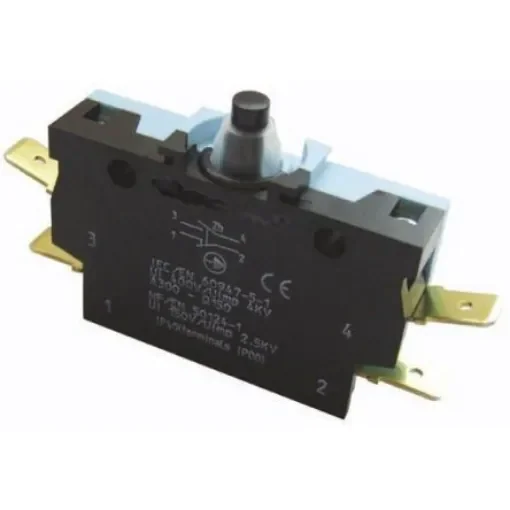 Crouzet Plunger Micro Switch, Tab Terminal, 6 A @ 250 V ac, DT-NO/NC, IP40 - 83240000 product image