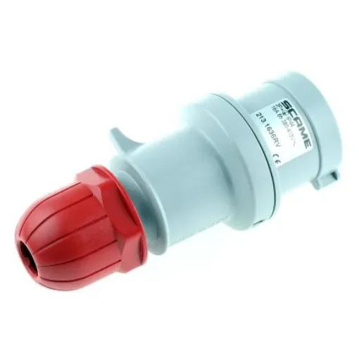Scame IP44 Red Cable Mount 3P + E Industrial Power Connector Adapter Plug, Rated At 16A, 415 V,With Phase Inverter - 213.1636RV product image