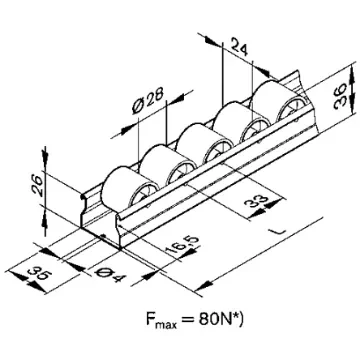 Bosch Rexroth Roller Track, 28mm Diameter, 24mm Width, 2000mm x 35mm - 3842993431/2000 product image