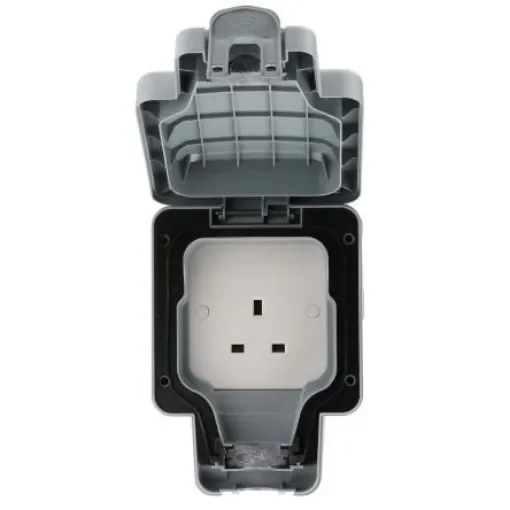 MK Electric Grey 1 Gang Plug Socket, 2 Poles, 13A, Type G - British, Outdoor Use - K56480GRY product image