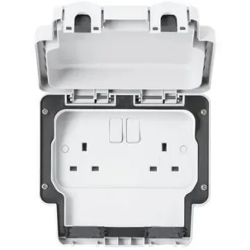 MK Electric White 2 Gang Plug Socket, 2 Poles, 13A, Type G - British, Outdoor Use - K56482WHI product image