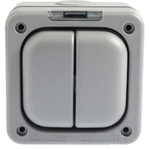 MK Electric Grey Outdoor Light Switch, 1 Way, 2 Gang, Masterseal - K56402GRY product image