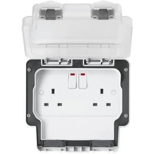 MK Electric White 2 Gang Plug Socket, 2 Poles, 13A, Type G - British, Outdoor Use - K56488WHI product image