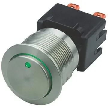 Schurter Illuminated Push Button Switch, Latching, Panel Mount, 22mm Cutout, DPDT, Green LED, 125/250V ac, IP64 - 1241.6833.1122000 product image