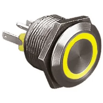 Bulgin MPI002 Series Illuminated Push Button Switch, Momentary, Panel Mount, 19.2mm Cutout, SPST, Amber LED, 24V dc, - MPI002/28/AM product image