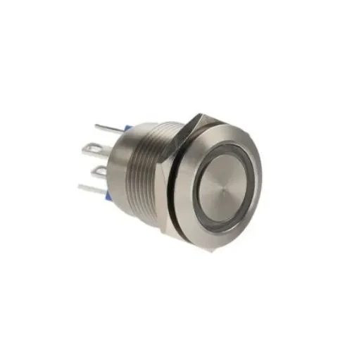 Bulgin MPI002 Series Illuminated Push Button Switch, Momentary, Panel Mount, 19.2mm Cutout, SPST, Blue LED, 24V dc, IP66 - MPI002/28/BL product image
