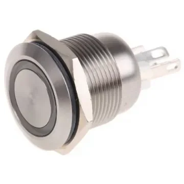 Bulgin MPI002 Series Illuminated Push Button Switch, Momentary, Panel Mount, 19.2mm Cutout, SPST, White LED, 24V dc, - MPI002/28/WH product image