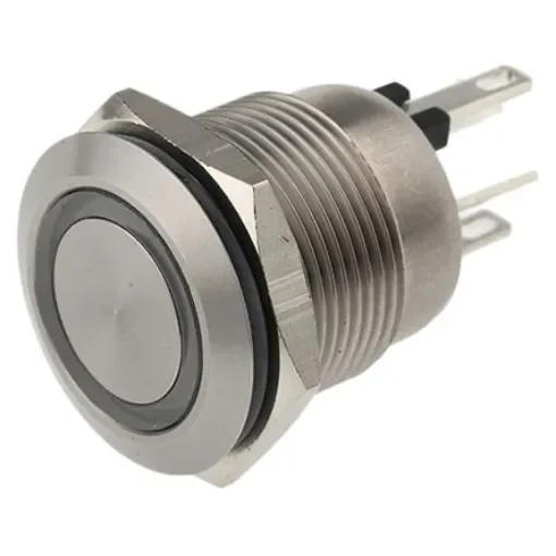 Bulgin MPI002 Series Illuminated Push Button Switch, Momentary, Panel Mount, 19.2mm Cutout, SPST, Red/Blue LED, 24V dc, - MPI002/28/D4 product image