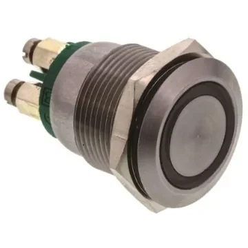 Bulgin MPI002 Series Illuminated Push Button Switch, Momentary, Panel Mount, 19.2mm Cutout, SPST, Green LED, 24V dc, - MPI002/TERM/GN product image