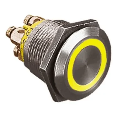 Bulgin MPI002 Series Illuminated Push Button Switch, Momentary, Panel Mount, 19.2mm Cutout, SPST, Amber LED, 24V dc, - MPI002/TERM/AM product image