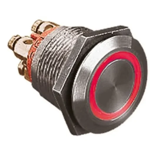 Bulgin MPI002 Series Illuminated Push Button Switch, Momentary, Panel Mount, 19.2mm Cutout, SPST, Red/Blue LED, 24V dc, - MPI002/TERM/D4 product image