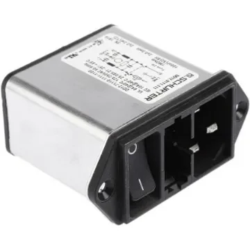 Schurter 10A, 250 V ac Male Panel Mount Filtered IEC Connector DD12.9111.111, Quick Connect Terminals 6.3 x 0.8 mm product image