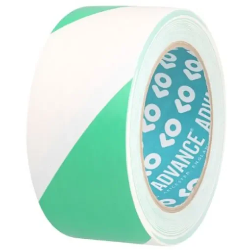 Advance Tapes AT8 Green/White PVC 33m Hazard Tape, 0.14mm Thickness product image