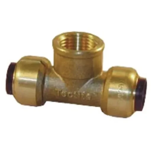 Pegler Yorkshire Brass Pipe Fitting, Tee Push Fit Branch Tee, Female 1/2in to Female 15mm - 65840 product image