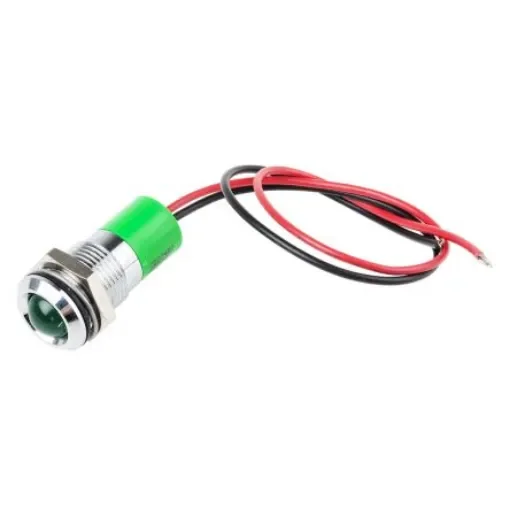 RS PRO Green Panel Mount Indicator, 220V ac, 14mm Mounting Hole Size, Lead Wires Termination, IP67 - 7227482 product image