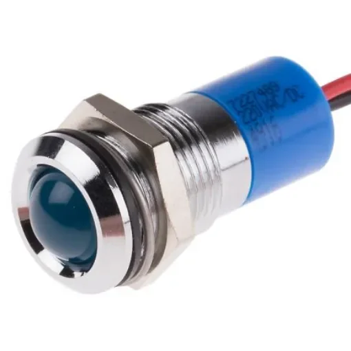 RS PRO Blue Panel Mount Indicator, 220V ac, 14mm Mounting Hole Size, Lead Wires Termination, IP67 - 7227489 product image