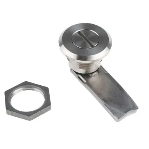 RS PRO Stainless Steel Slotted Head Lock, 18mm Panel-to-Tongue, 20.2 x 22.2mm Cutout, Slotted Head Unlock - 7293189 product image