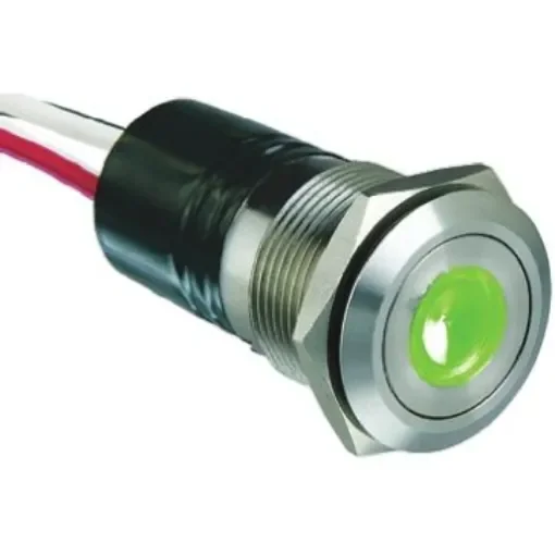 Bulgin MPI001 Series Illuminated Push Button Switch, Momentary, Panel Mount, 19.2mm Cutout, SPST, Green LED, 24V dc, - MPI001/FL/GN/12 product image