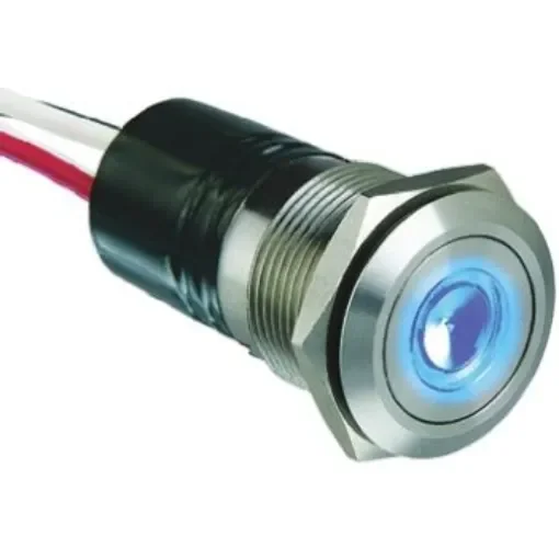 Bulgin MPI001 Series Illuminated Push Button Switch, Momentary, Panel Mount, 19.2mm Cutout, SPST, Blue LED, 24V dc, IP66 - MPI001/FL/BL/24 product image