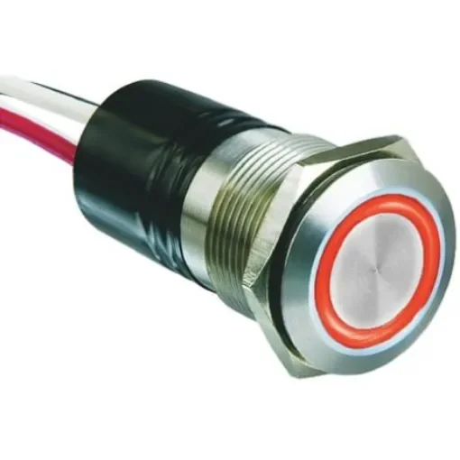 Bulgin MPI002 Series Illuminated Push Button Switch, Momentary, Panel Mount, 19.2mm Cutout, SPST, Red LED, IP66 - MPI002/FL/RD/12 product image