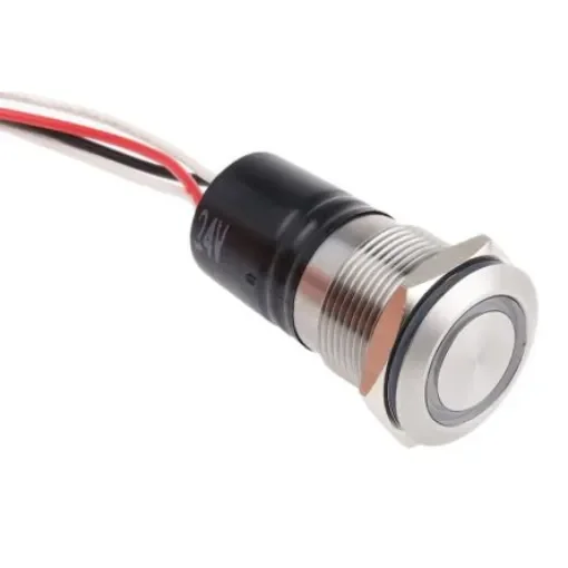 Bulgin MPI002 Series Illuminated Push Button Switch, Momentary, Panel Mount, 19.2mm Cutout, SPST, Blue LED, IP66 - MPI002/FL/BL/24 product image